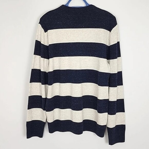 NWT Gap Mainstay Crewneck Long Sleeves Top Speckled Navy Off White Bands Size L - Picture 2 of 10